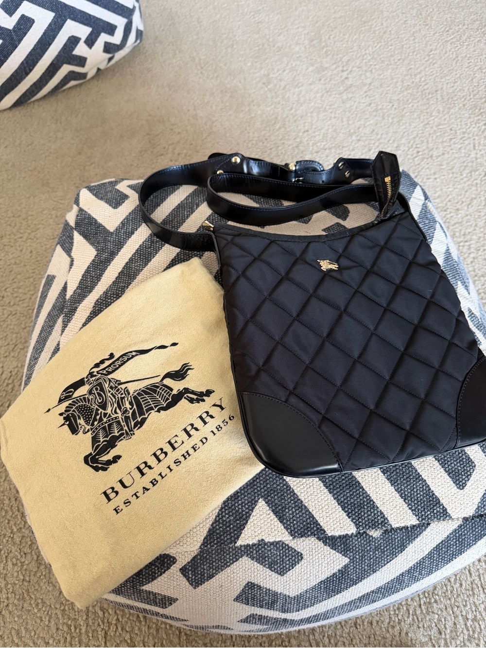 Burberry Black Quilted Crossbody with Gold Hardware